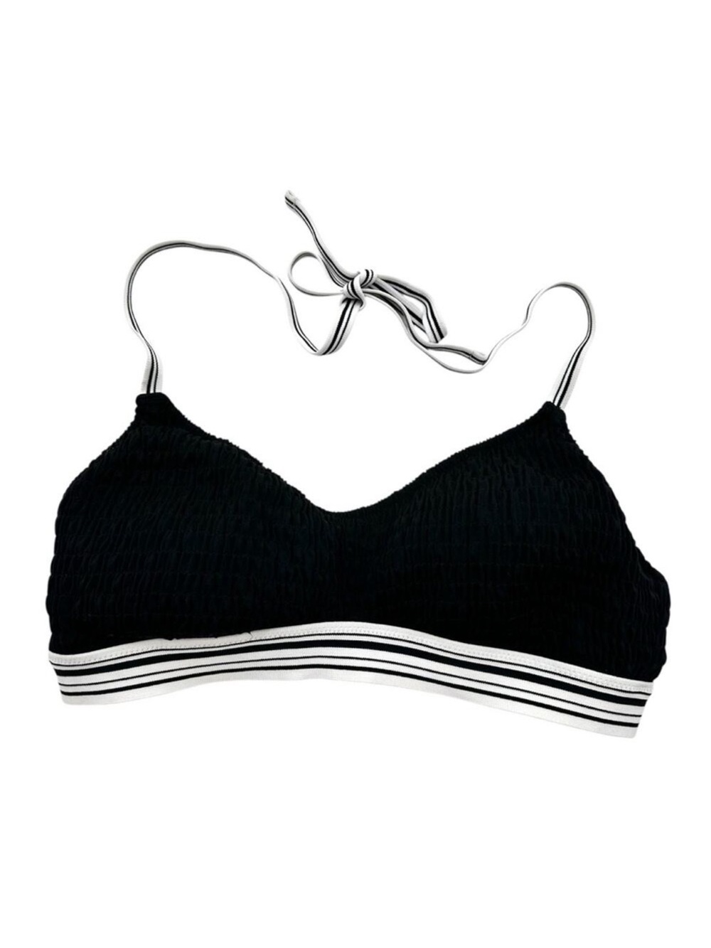Victoria's Secret Black & White Ruched Textured Bikini Swim Top Size Medium